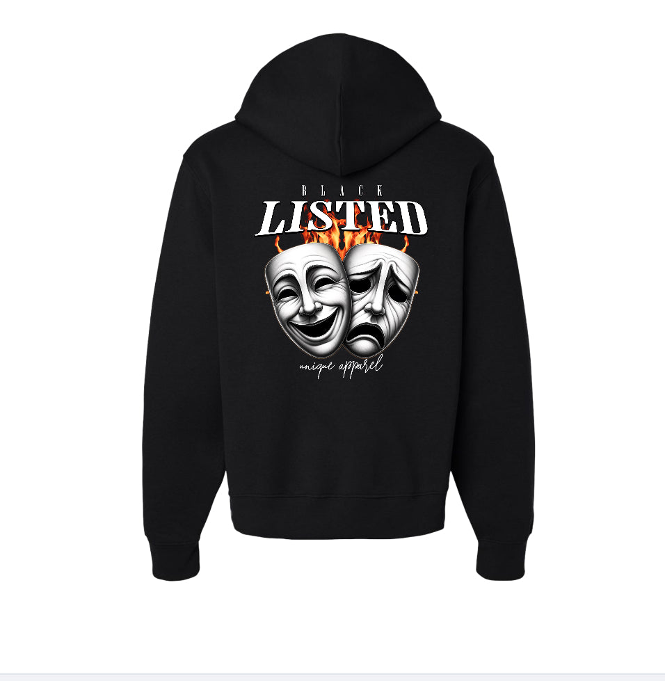 Black listed unisex mid-weight unisex hoodie. Classic fit