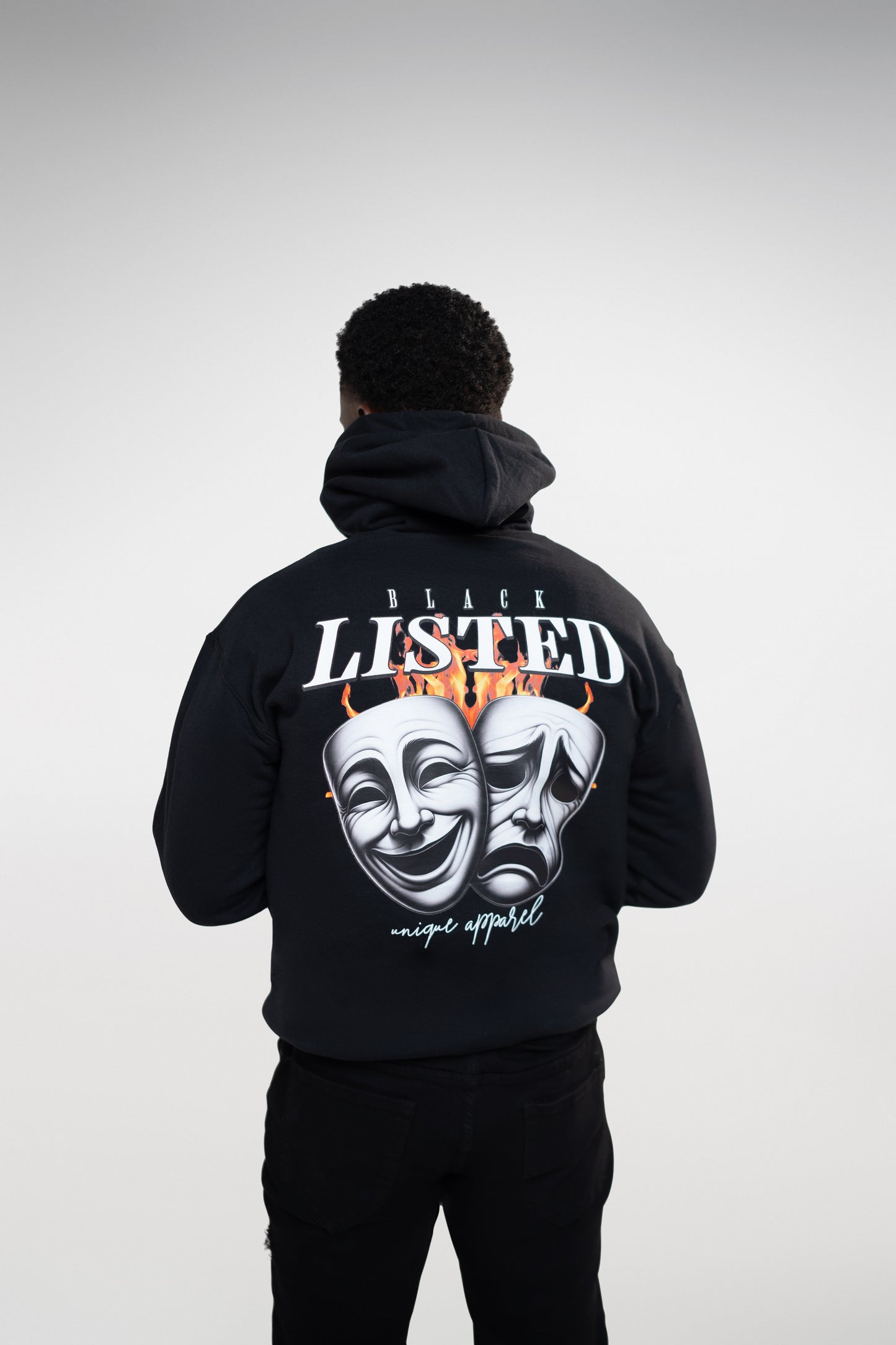 Black listed unisex mid-weight unisex hoodie. Classic fit
